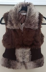 Faux Fur Zipper Vest ~BROWN ~ONE SIZE